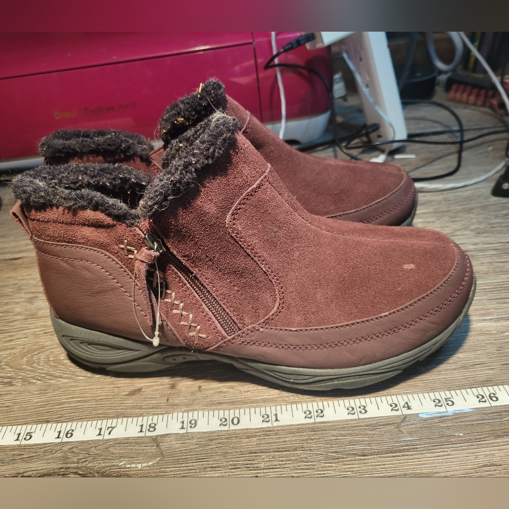 Easy Spirit NEW Maroon Womans Leather & Faux Fur Lined Ankle Boots Size 10 WW‎